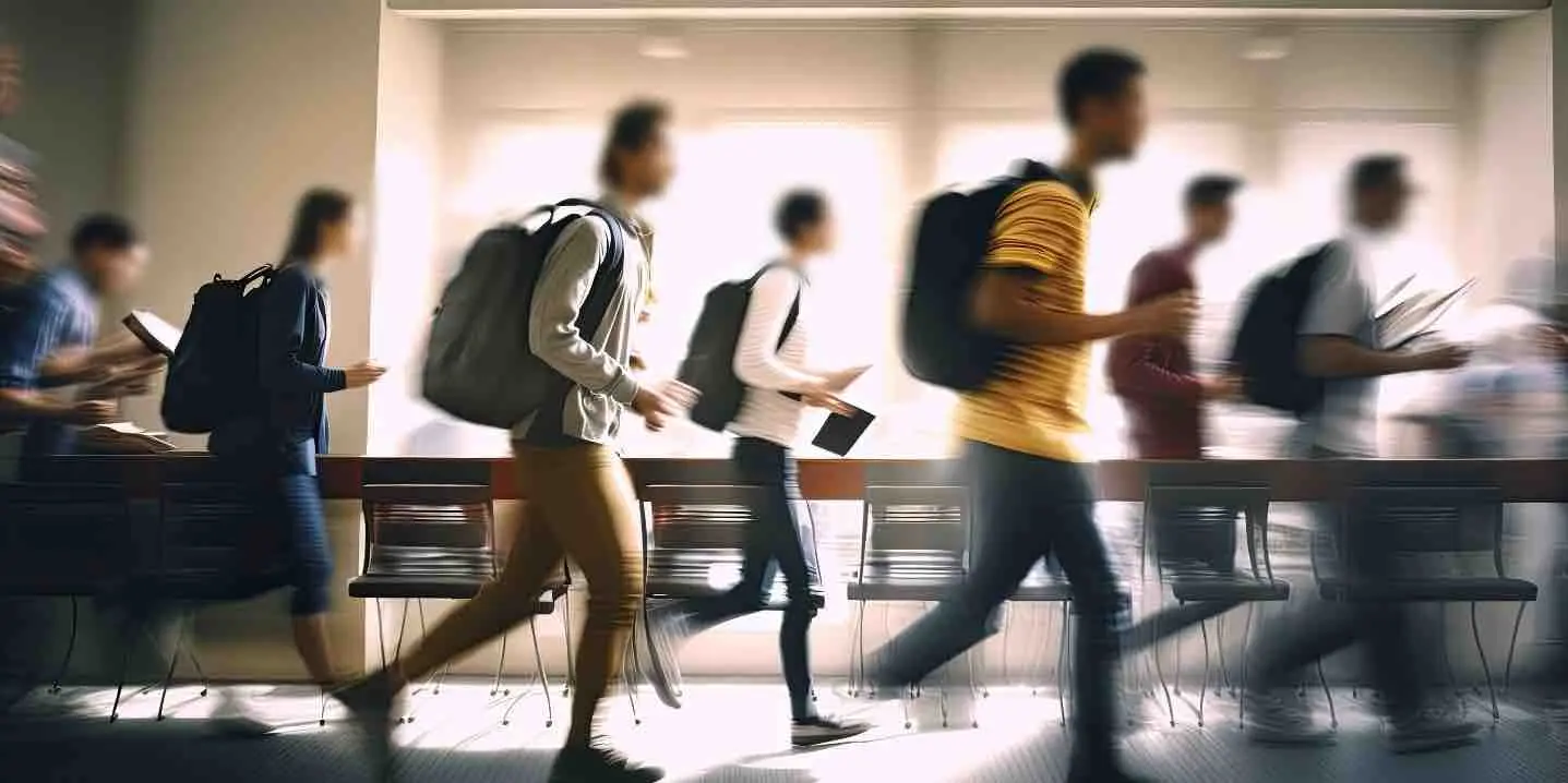 Des élèves marchent dans un couloir d'école